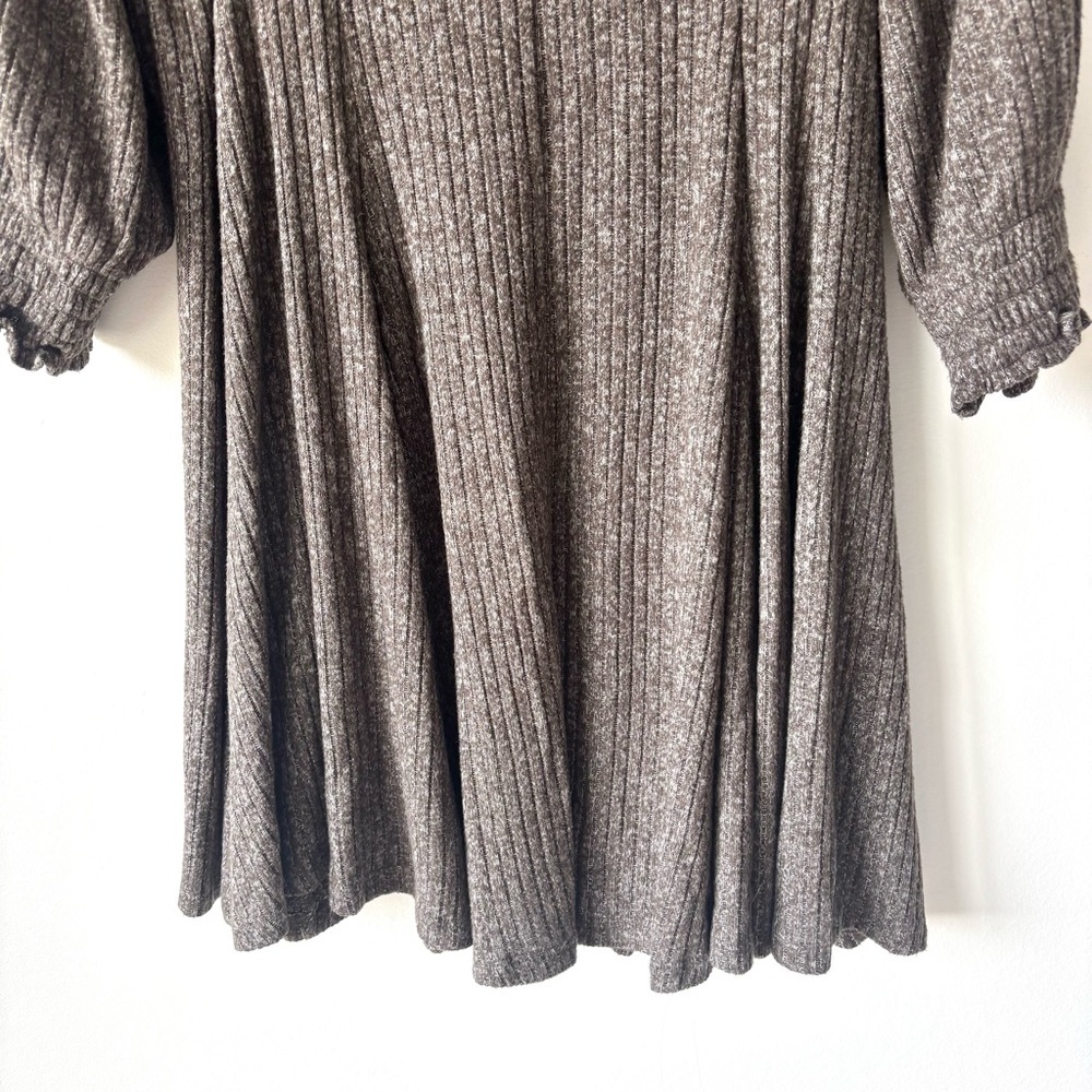 Anthropologie Daily Practice Ribbed Grey Mini Sweater Dress Puff Sleeves Boho - Picture 7 of 11